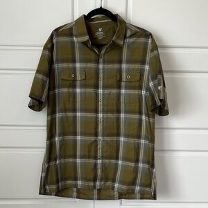Kuhl Men's Green and Gray Plaid Button Down Short Sleeve Shirt Size XL